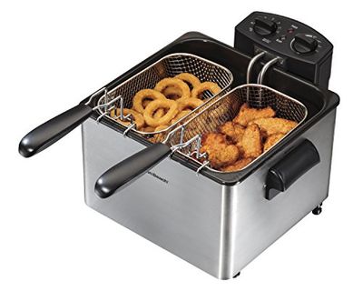 Hamilton Beach Deep Fryer with 2 Frying Baskets, 19 Cups / 4.5 Liters Oil Capacity, Lid with View Window, Professional Grade, Electric, 1800 Watts, Stainless Steel (35036) $82.36 (Reg $113.10)