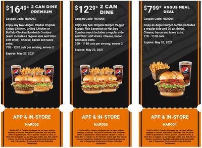 Harvey’s Canada Coupons (NFLD): until May 23