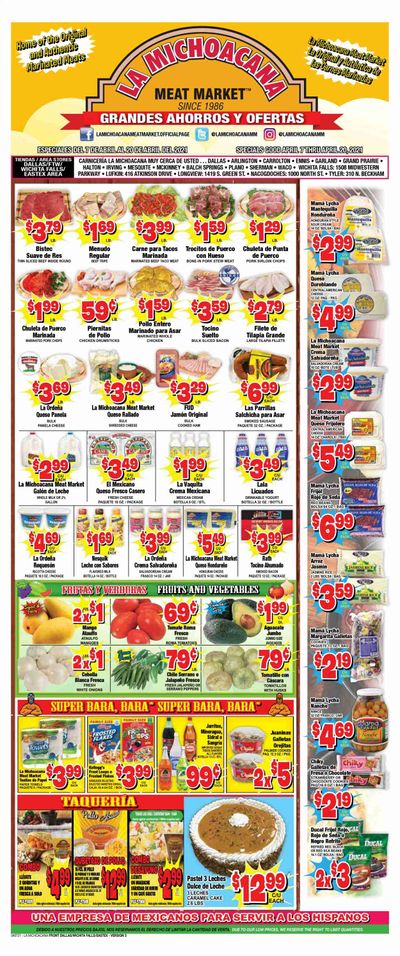 La Michoacana Meat Market (OK, TX) Weekly Ad Flyer April 7 to April 20