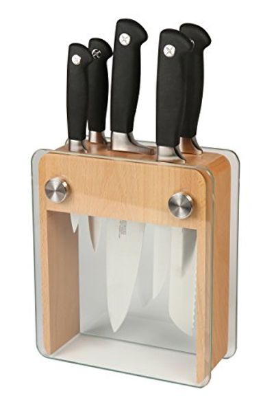 Mercer Culinary M20050 Genesis 6-Piece Forged Knife Block Set, Wood Block with Tempered Glass $144.9 (Reg $349.70)