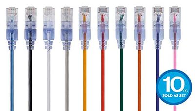 Monoprice 10-Pack SlimRun Cat6A Ethernet Network Patch Cable 10G 1ft 10 Color, Multi-Color $24.76 (Reg $26.79)