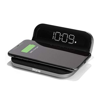 iHome iW18 Compact Digital Alarm Clock with USB and Qi Wireless Charging for iPhone 11, XR, XS, X, 8, Galaxy S10 S9 S8, Note 10 Note 9 and More
