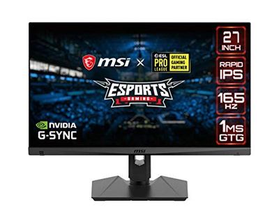 MSI Optix MAG274QRF QHD Rapid-IPS Gaming Non-Glare Super Narrow Bezel 1ms 2560 x 1440 165Hz Refresh Rate Adjustable Arm G-Sync Compatible 27” Gaming Monitor