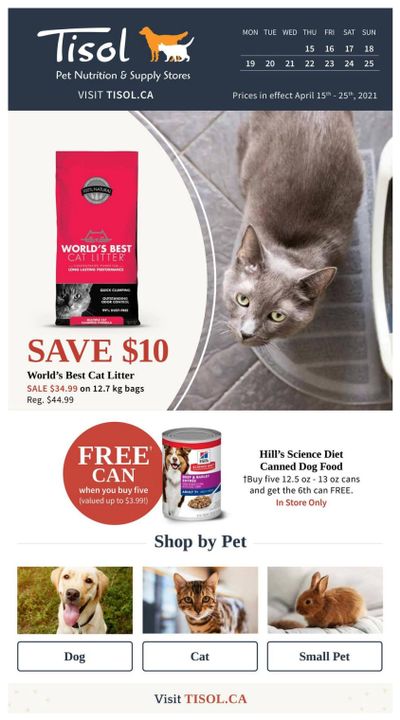 Tisol Pet Nutrition & Supply Stores Flyer April 15 to 25