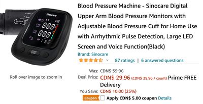 Amazon Canada Deals: Save 38% of Blood Pressure Machine with Coupon + 39% on Heavy Duty Light Stand + More Offers