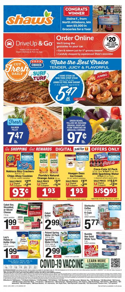 Shaw’s (MA, ME, NH, RI, VT) Weekly Ad Flyer April 16 to April 22