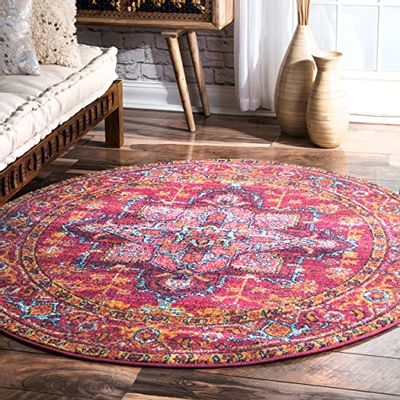 nuLOOM RZBD32A Fancy Persian Vonda Round Rug, 5' Round, Pink