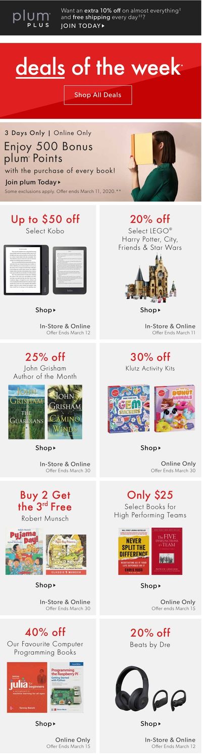 Chapters Indigo Online Deals of the Week March 9 to 15