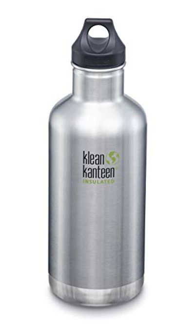 Klean Kanteen Classic Stainless Steel Double Wall Insulated Water Bottle with Loop Cap, 32-Ounce, Brushed Stainless - 32oz (1003112)
