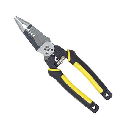 Southwire Tools & Equipment S7N1HD 7-in-1 Multi-Tool Plier: Shears 6-32 & 8-32 Bolts, Grips, Strips 10-14 AWG SOL & 12-16 AWG STR, Bolt Spanner, Bolt Shears, Crimper, Reamer; Heavy Duty Forged Steel
