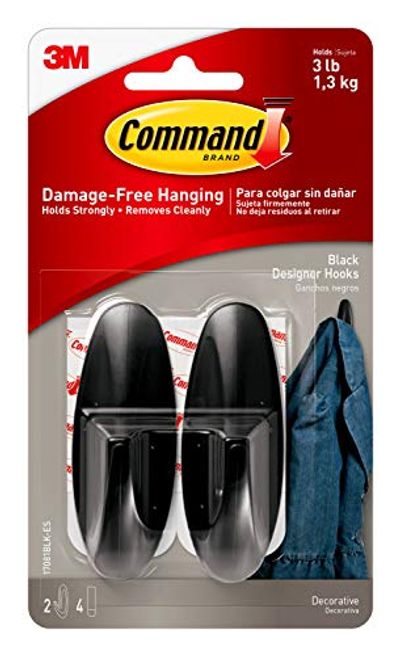 Command Designer Hooks, Medium, Black, 2-Hooks (17081BLK-ES)