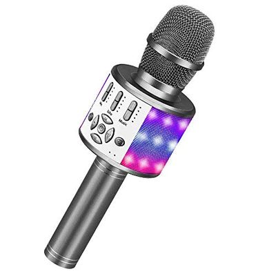 BONAOK Karaoke Bluetooth Wireless Microphone with LED Lights, Rechargeable Handheld Mic & Speaker, Recording Singing Machine for Kids Boys Girls Adults(868 Space Gray) $30.99 (Reg $34.99)