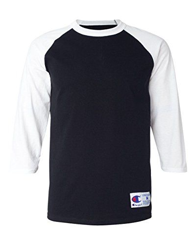Champion Men's Raglan Baseball T-Shirt, Black/White, Large $15.01 (Reg $21.13)