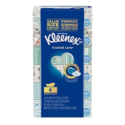 Trusted Care Facial Tissues, Hypoallergenic, Everyday Facial Tissues, 6 Rectangular Boxes, 100 Tissues per Box (600 Tissues Total) $4.99 (Reg $7.99)