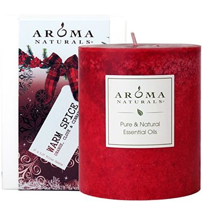 Aroma Naturals Holiday Essential Oil Scented Pillar Candle, Orange, Clove and Cinnamon, Warm Spice, 3 inch x 3.5 inch $13.8 (Reg $22.45)