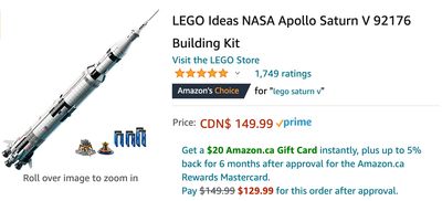 Amazon Canada Deals: Get LEGO Ideas NASA Apollo Saturn V Building Kit for $149.99 + Pre-Order the New LEGO Star Wars Building Toy