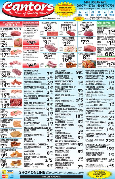 Cantor's Meats Flyer April 22 to 28