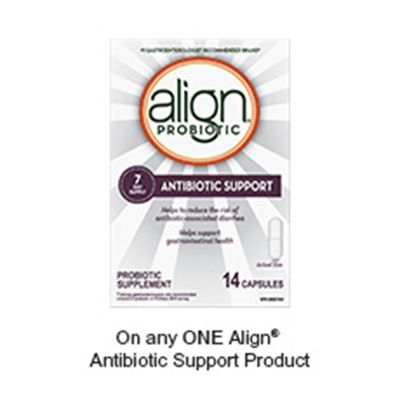Save $2.00 when you buy any ONE Align® Antibiotic Support product (excludes trial/travel size, value/gift/bonus packs)
