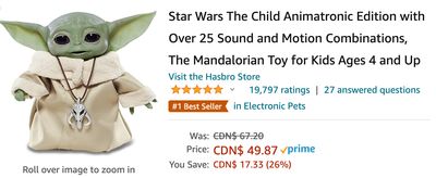 Amazon Canada Deals: Save 26% Off Star Wars The Child Animatronic Edition
