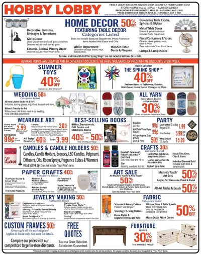 Hobby Lobby Weekly Ad Flyer April 25 to May 1
