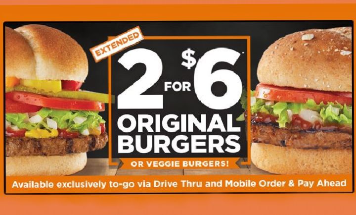 2 FOR $6 Original Burger-Veggie Burger at Harvey's 2 FOR $6 Original Burger-Veggie Burger at Harvey's