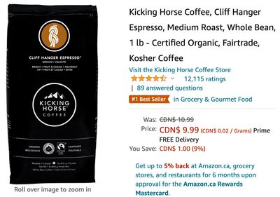 Amazon Canada Deals: Get Kicking Horse Organic Coffee, 1 lb for $9.99