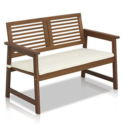 Furinno Tioman Hardwood Outdoor Bench in Teak Oil with White Cushion $189.42 (Reg $204.79)