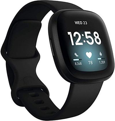 Fitbit Versa 3 Health & Fitness Smartwatch with GPS, 24/7 Heart Rate, Alexa Built-in, 6+ Days Battery, Black/Black Aluminum, One Size (S & L Bands Included) $229.99 (Reg $299.95)