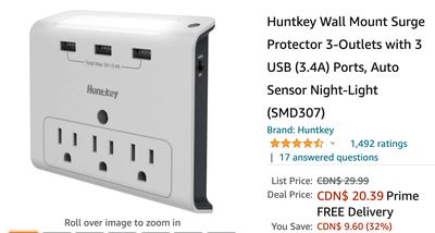 Amazon Canada Deals: Save 32% on Wall Mount Surge Protector 3-Outlets with 3 USB + 25% on Electric Grill Griddle + More Offers
