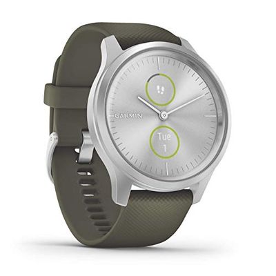 Garmin 010-02240-01 Vivomove Style, Silver Aluminum Case with Moss Silicone Band