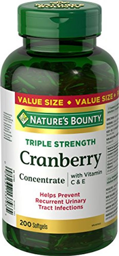 Nature's Bounty Cranberry Pills with Vitamin C Herbal Health Supplement, Helps Prevent Recurrent UTIs, 200 Softgels