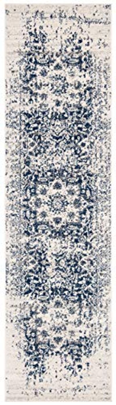 Safavieh Madison Collection MAD603D Cream and Navy Distressed Medallion Runner (2'3" x 6')