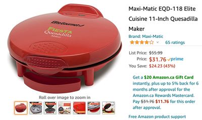Amazon Canada Deals: Save 43% on Quesadilla Maker + 36% on Electric Power Rechargeable Battery Toothbrush + More Offers