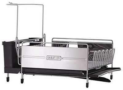 Sabatier Expandable Stainless Steel Dish Rack with Rust-Resistant Soft Coated Wires and Bi-Directional Spout, Silver/Gray,Black