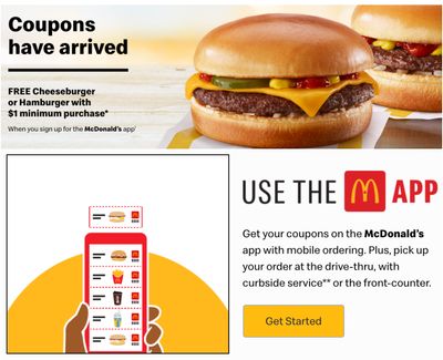 McDonald’s Canada New Coupons: Get FREE Cheeseburger or Hamburger with $1 Minimum Purchase When You Sign Up for the McDonald’s App