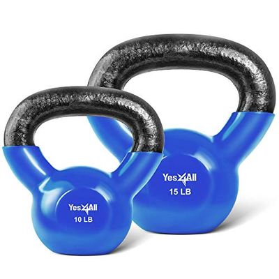 Yes4All Combo Vinyl Coated Kettlebell Weight Sets – Great for Full Body Workout and Strength Training – Vinyl Kettlebells 10 15 lbs