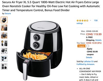 Amazon Canada Deals: Save 46% on Secura Air Fryer with Coupon + 47% on Colgate Kids Battery Powered Toothbrush