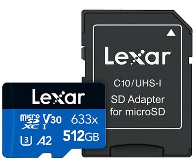 Lexar High-Performance 633x 512GB microSDXC UHS-I Card with SD Adapter (LSDMI512BBNL633A)