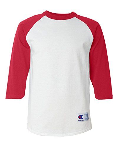 Champion Men's Raglan Baseball T-Shirt, White/Scarlet, Small