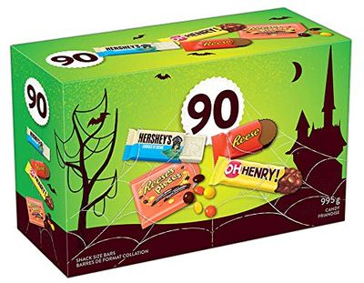 HERSHEY'S 90ct Assorted Halloween Chocolates- 995g- Includes Reese, OH Henry! and HERSHEY'S Snack Sized Candy Bars on Sale for $ 9.27 (Save $ 5.71) at Amazon Canada