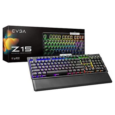 EVGA Z15 RGB Gaming Keyboard, RGB Backlit LED, Hotswappable Mechanical Kailh Speed Silver Switches (Linear), 821-W1-15US-KR