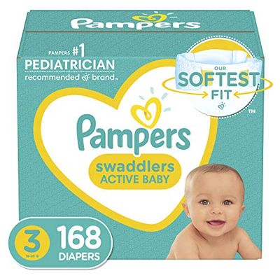 Pampers Swaddlers Disposable Diapers Size 3, 168 Count, ONE MONTH SUPPLY (Packaging and Prints May Vary)