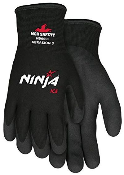 Memphis Glove N9690S Ninja Ice 15 Gauge Black Nylon Cold Weather Glove, Acrylic Terry Inner, HPT Palm and Fingertips, Small, 1 Pair