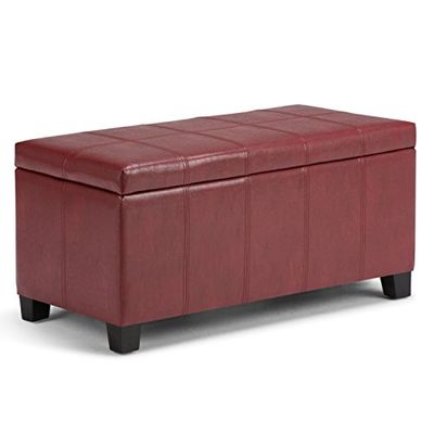 Simpli Home Dover Rectangular Storage Ottoman Bench, Radicchio Red