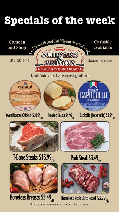 Schwab's & Primo's Flyer April 13 to 17May 18 to 22