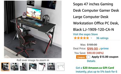 Amazon Canada Deals: Save 56% on Computer Gamer Desk, with Coupon + 50% on Clarks Women’s Sandals + More Offers
