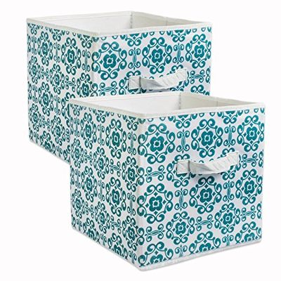 DII CAMZ38458 Fabric Storage Bins for Nursery, Containers Are Made To Fit Standard Cube Organizers (13x13x13") Scroll Teal, Set of 2