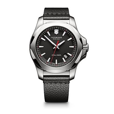 Victorinox Swiss Army Men's 'I.N.O.X.' Swiss Quartz Stainless Steel and Leather Casual Watch, Color Black (Model: 241737.1)