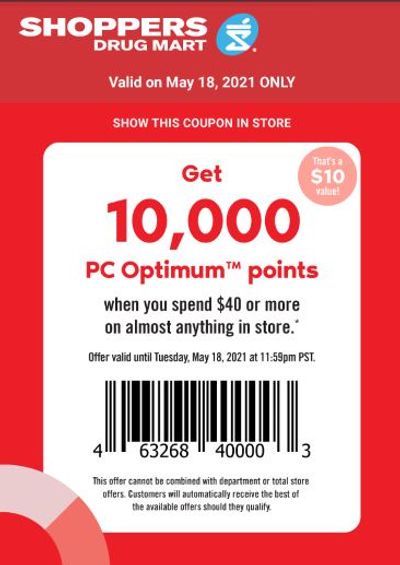 Shoppers Drug Mart Canada Tuesday Text Offer: Get 10,000 Points When You Spend $40