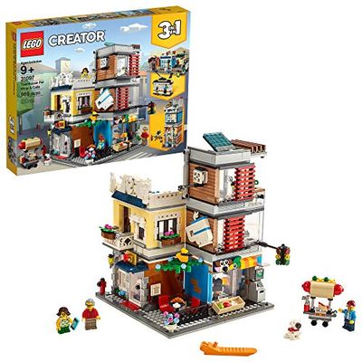 LEGO Creator 3-in-1 Townhouse Pet Shop & Café 31097 Toy Store Building Set with Bank, Town Playset with a Toy Tram, Animal Figures and Minifigures, New 2019 (969 Pieces)
